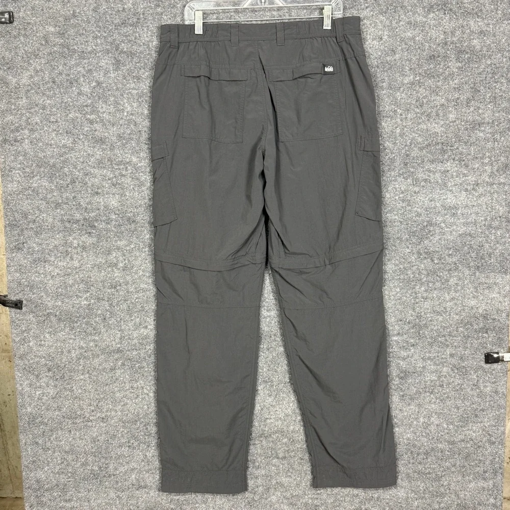REI Pants Mens 38x36 Fits 38x34 Gray Relaxed Fit Hiking Cargo Convertible Shorts